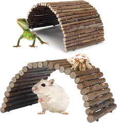 2PCS Reptile Hideout Hermit Crab Bendable Bridge, Wooden Hermit Crab Hideout …
