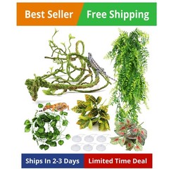 Reptile Plants, Terrarium Hanging Plant Vines Artificial Leaves Reptile Hide,…