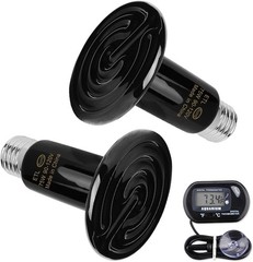 Durable 75W Black Ceramic Heat Lamp Set for Reptiles with Digital Thermometer