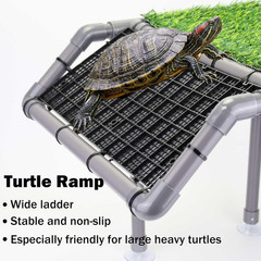 Turtle Basking Platform, Extra Large Turtle Dock with Artificial Grass and Non-S