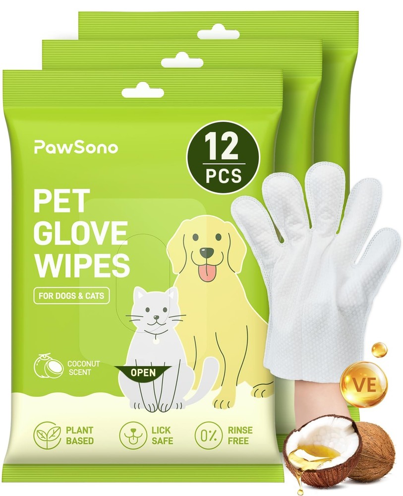 36PCS Hypoallergenic Pet Glove Wipes for Dogs, Cats & Small Animals | NoRinse…