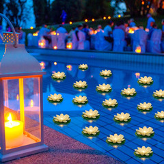 24 Pcs Floating Lights Lotus Floating Lanterns Artificial Lily Pads with LED Lig
