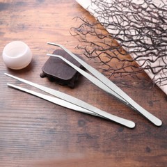 2pcs Stainless Steel Straight and Curved Nippers Tweezers Feeding Tongs
