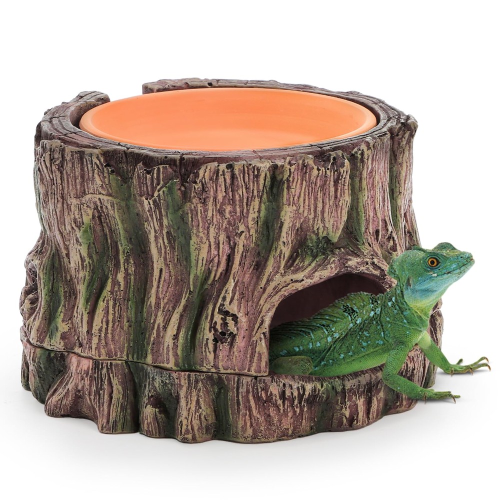 Reptile Hide Cave, Reptile Hideout with Detachable Base and Humidity Dish, 3 in