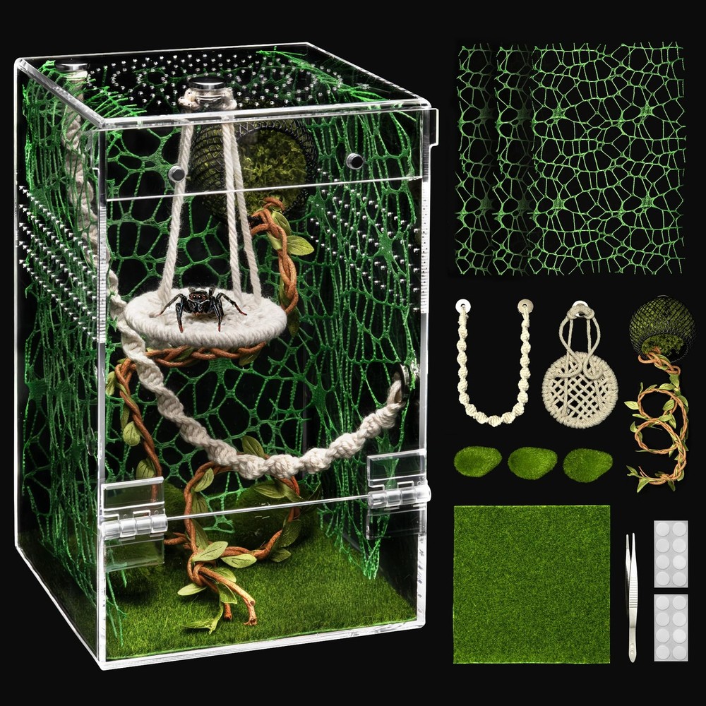 Jumping Spider Enclosure Hammock Kit,Ventilation Praying Mantis Habitat