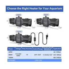 hygger Aquarium Heater, 500W 800W 1000W Submersible Fish Tank Heate… Fast Ship