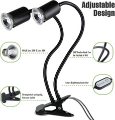 Reptile Heat Lamp, Double-Head Heat Lamp with Clamp, UVA UVB Reptile Light with