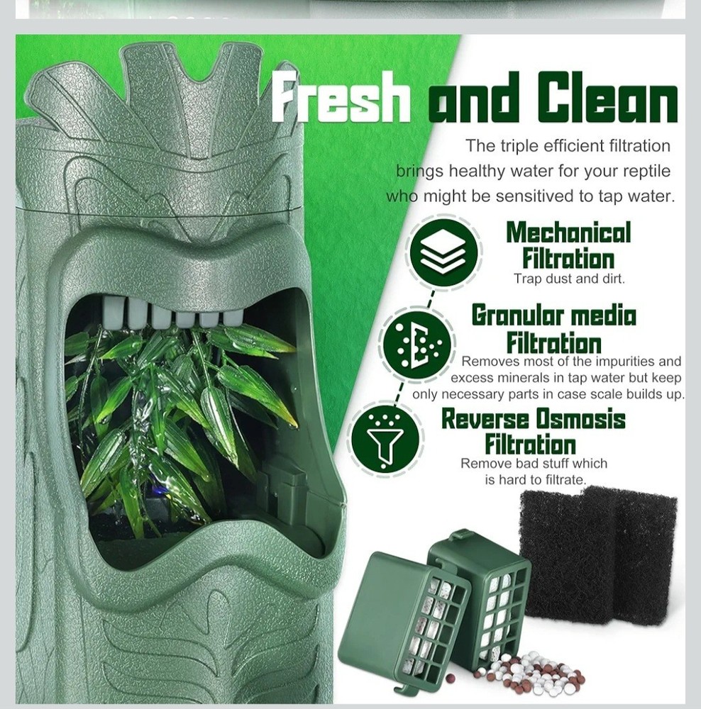 🦎 ECKPO Chameleon Water Feeder Fountain – GREEN – Silent Pump, Filtered Drip –