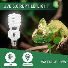 26W Reptile UVA UVB Light 5.0, Compact Fluorescent Tropical Terrarium Lamp