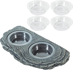 REPTIZOO Reptile Magnetic Feeder Ledge, Double Bowl Reptile Food Dish with 6PCS