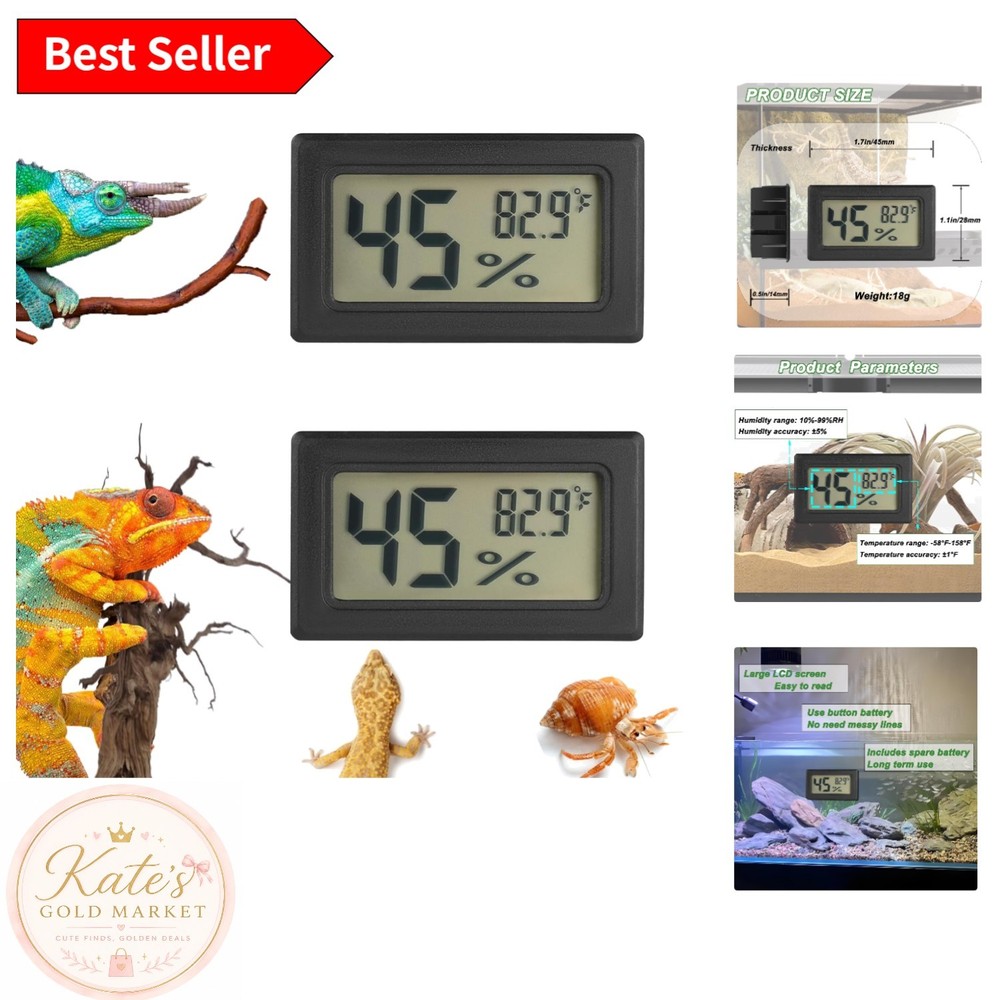 Versatile Reptile Temp & Humidity Monitor for All Terrarium Environments – 2pcs
