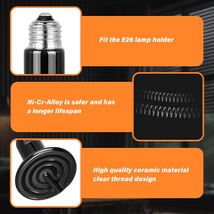 Reptile Heat Lamp 75W 2-Pack Ceramic Heat Emitter, No Light Emitting Heat Bulbs