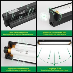 T5 UVB Reptile Light Fixture HO UVB Bulb Lighting Combo Kit, 10.0 UVB Light f…