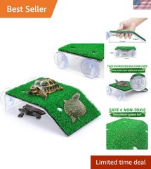 Medium Turtle Basking Platform with Grass Surface & Suction Cups for Reptiles