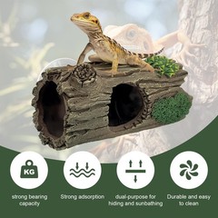 Reptile Hide Resin Hollow Log Cave W/ Two Strong Suction Cups,Gecko Tank