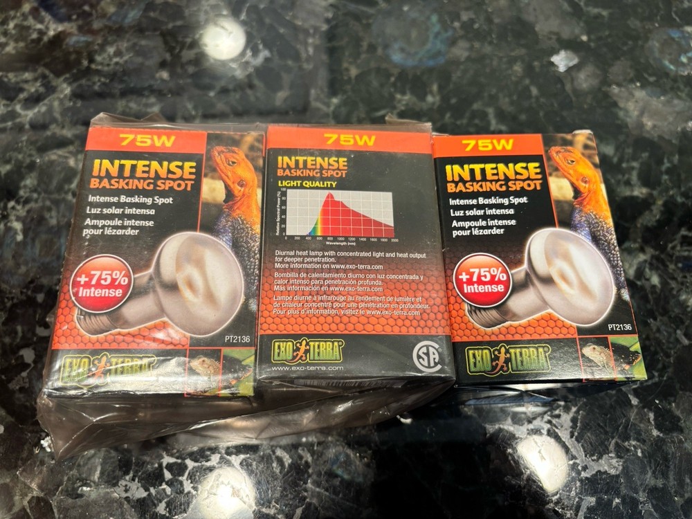 NEW Lot of 3 Exo Terra Intense Basking Spot 75W Reptile Heat Lamp Bulbs PT2136