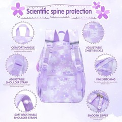 Alrisg Girls Backpack School Bag Kids 17 Inch Purple
