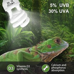UVB Reptile Light, 5.0 15W UVA UVB Light for Reptiles, Spiral Compact Fluores…