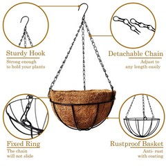 4 Pack 10 inch Metal Hanging Planters Basket with Coco Coir Liner Outdoor-Han…