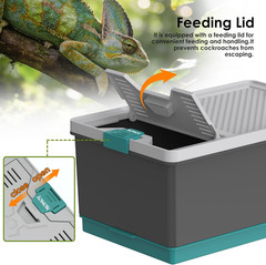 Self-Cleaning Reptile Feeder Insect Habitat with Escape-Proof Lid, Removable Cli