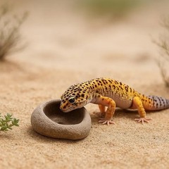 Leopard Gecko Stone Feeding Bowl Natural Pebble Food Water Dish Handmade Reptile