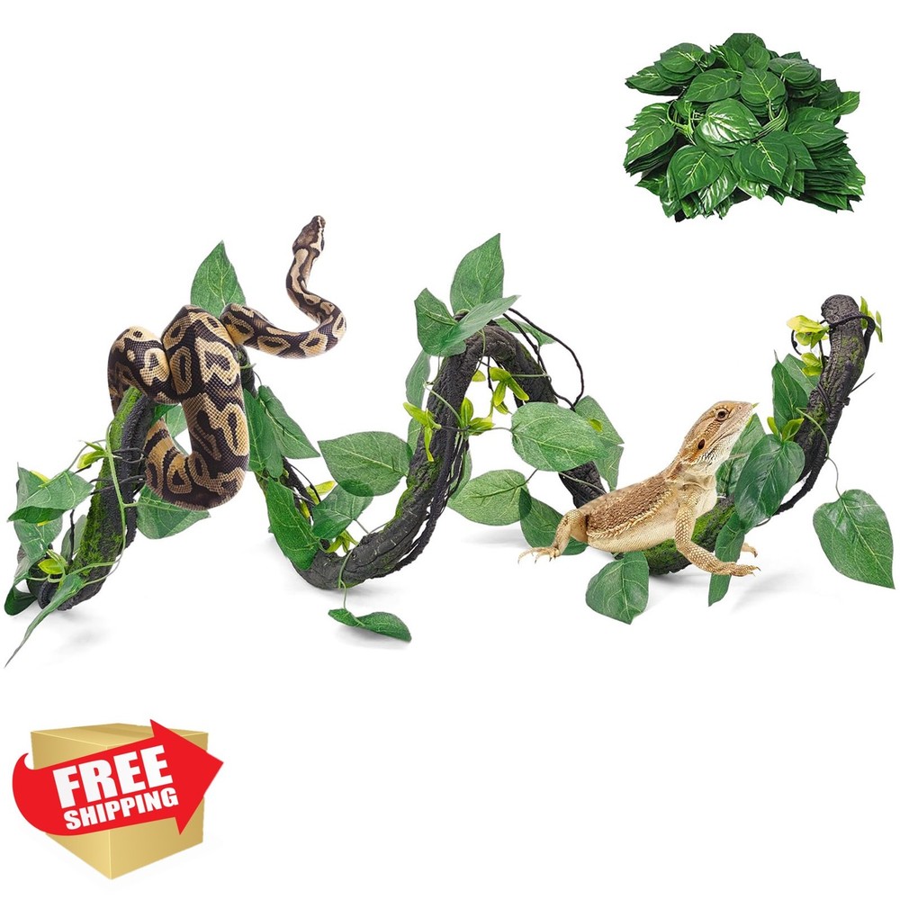 VCEPJH Reptile Vines Thick Terrarium Plants, 70″ Climbing Branch Green