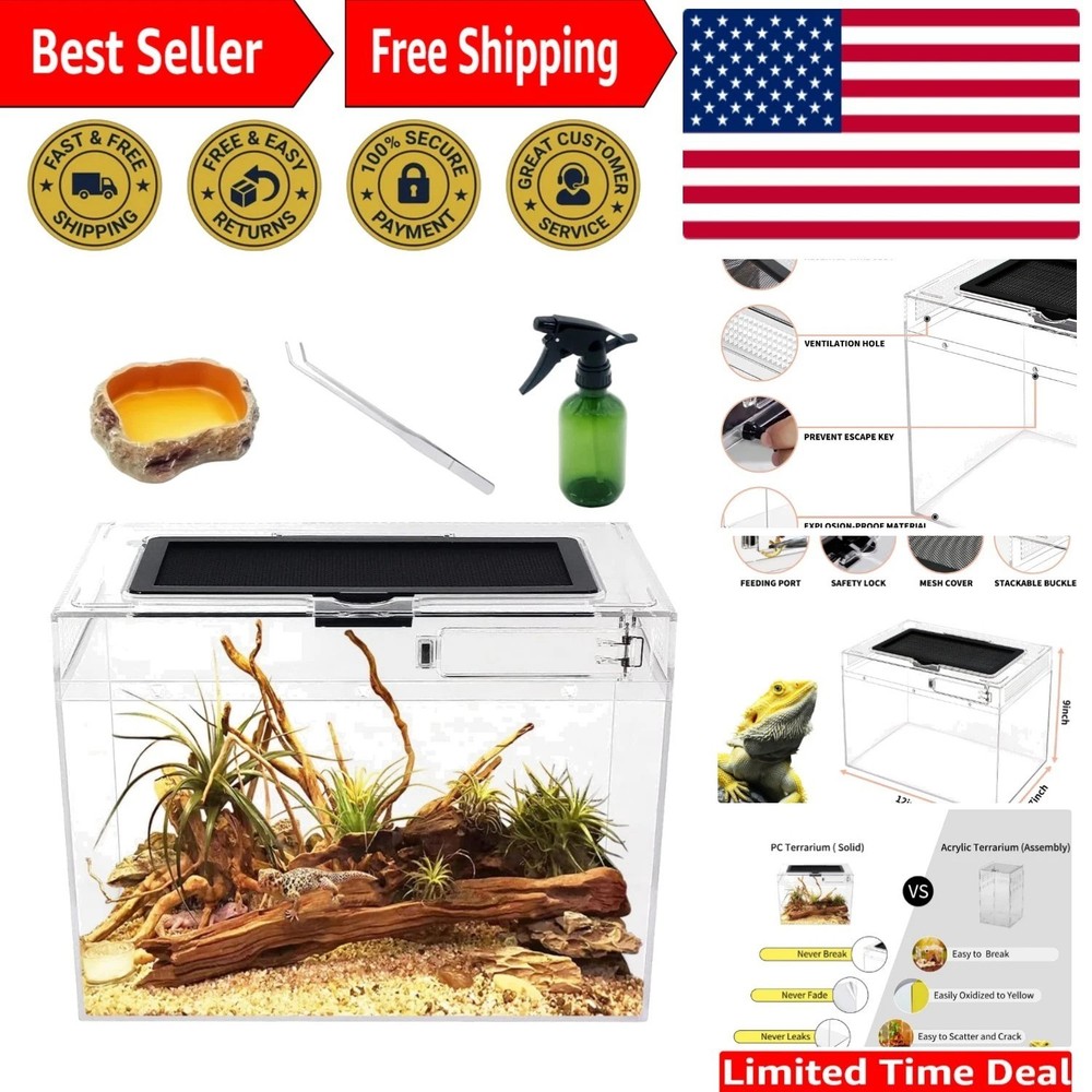 Modern Mini Reptile Tank 3.5 Gallons with Essential Accessories Included