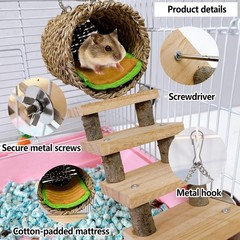 Hamster Climbing Ladder Wood Stair Hanging Hammock Set Molar Toys Cage