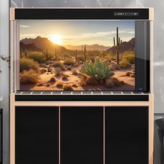 Reptile Habitat Background Sunset Desert Tank Decors Saguaro Cactus Arid Moun…