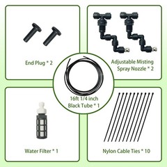 2 PCS Adjustable Reptile Mister Nozzles 16 Ft 1/4 Inch Tube Terrarium Black