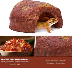 3-in-1 Desert Theme Reptile Rock Cave Hide Leopard Gecko Snake Moist Hideout