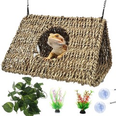 Reptile Hide Cave,Hanging Seagrass Fiber Bearded Dragon Hammock Swing Climbin…