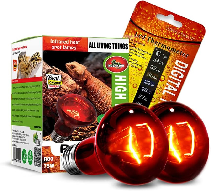Infrared Heat Lamp Bulbs 75W 2 Pack,Red Basking Spot Light Bulb Reptile Heating