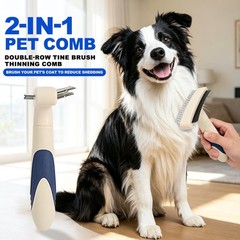 2-in-1 Dog Grooming&Undercoat Rake Comb Double-Row Flexible Dog Dematting Rak…