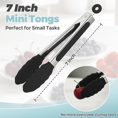 Small Cooking Tongs 7 inch Mini Serving Tongs with Silicone Tips, Set of 3 (B…