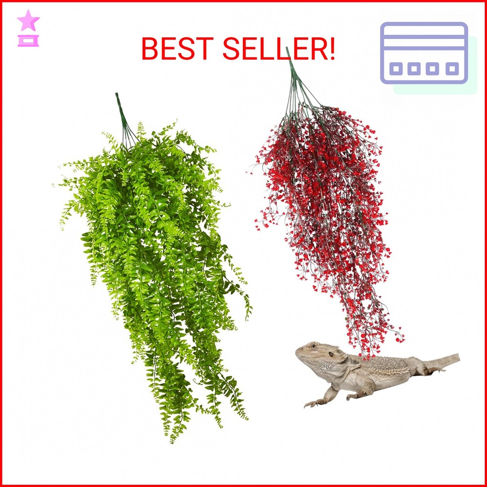 PINVNBY 2 Pack Reptile Plants Terrarium Hanging Fake Vines with Suction Cup Arti