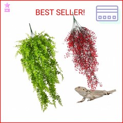 PINVNBY 2 Pack Reptile Plants Terrarium Hanging Fake Vines with Suction Cup Arti