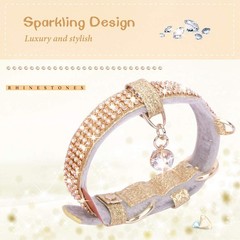 PetsHome Cat Collar, Dog Collar, [Bling Rhinestones] Premium PU Leather with …
