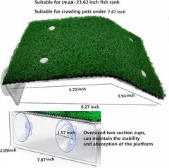 Turtle Resting Basking Platform with Artificial Grass for Tortoise and Frog