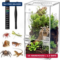 Pre-Assembled Jumping Spider Enclosure, Acrylic Terrarium with Magnetic Door & A