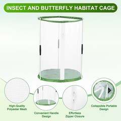 Outdoor Butterfly Habitat Cage Terrarium [White with Green, 12 x 12 x 16 Inch]