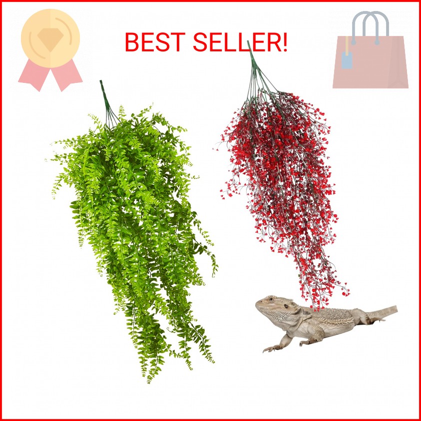 PINVNBY 2 Pack Reptile Plants Terrarium Hanging Fake Vines with Suction Cup Arti