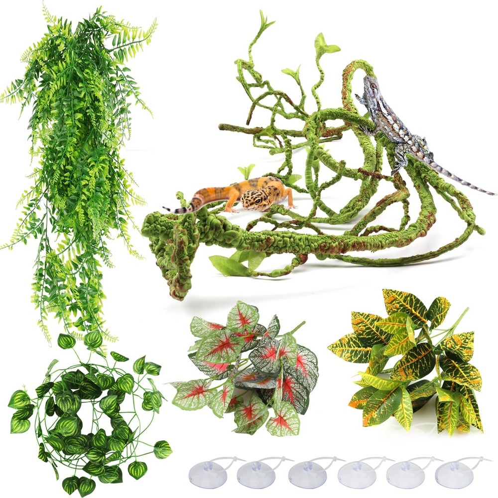 QUOZUO Reptile Plants, Terrarium Hanging Plant Vines Artificial Leaves Reptil…