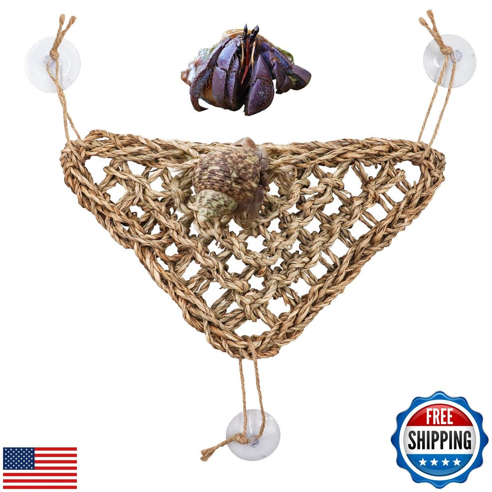 Oooct Hermit Crab Climbing Toys, Seagrass Mat Lizard Hammock with Suction Cup