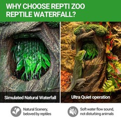 REPTI ZOO Reptile Waterfall Drinking Fountain with Food Dish, 1000ML Large Re…