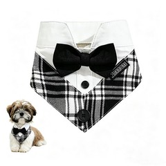 Dog Bandanas Plaid Kerchief Triangle Bibs Scarf Collar Black White Small