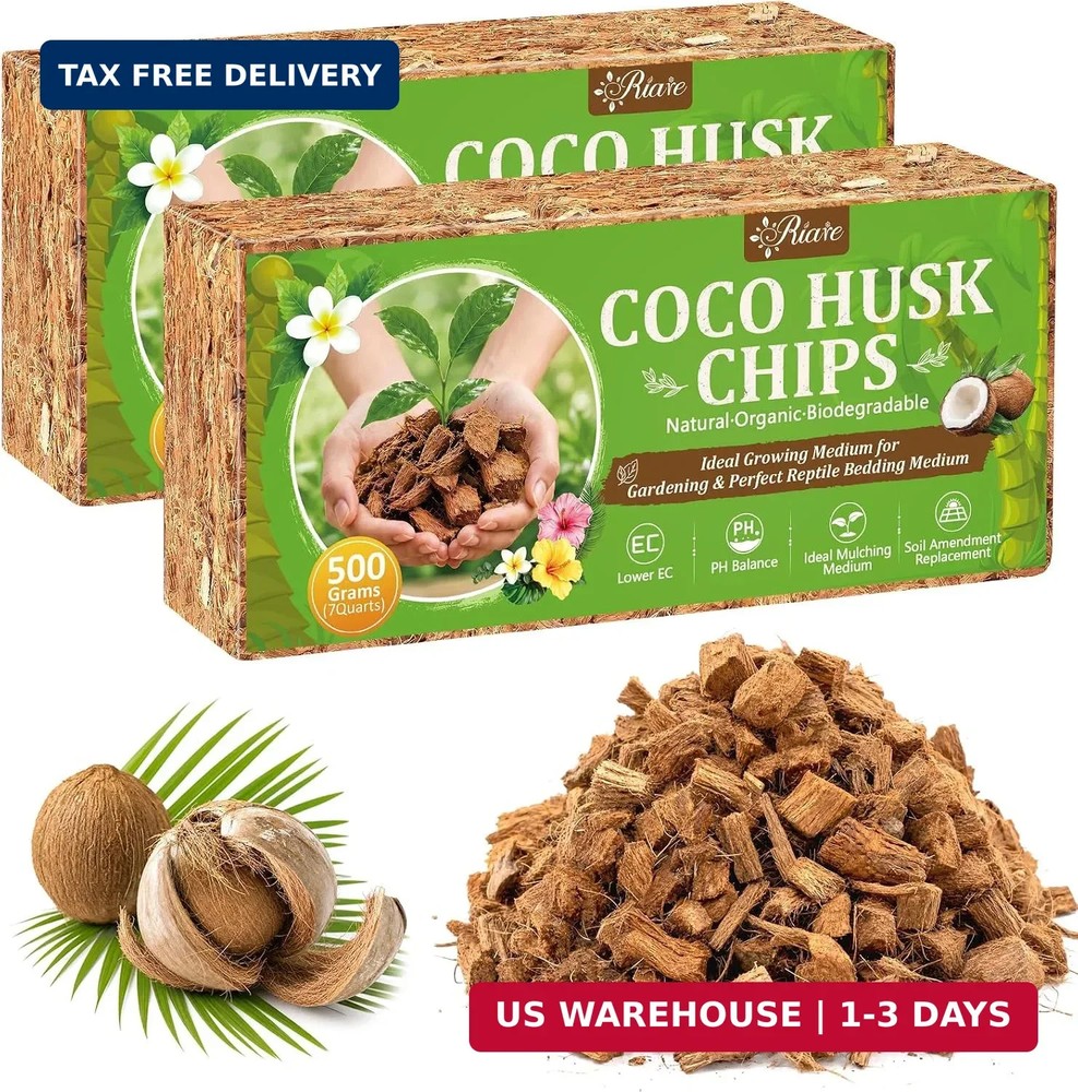 Riare Organic Coco Coir Chips for Plants Coconut Husk Substrate 2Pcs, 2.2lb | Lo