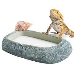 Reptile Feeding Dish, Water Dish and Food Bowl, Resin Rock Reptile Feeding Te…