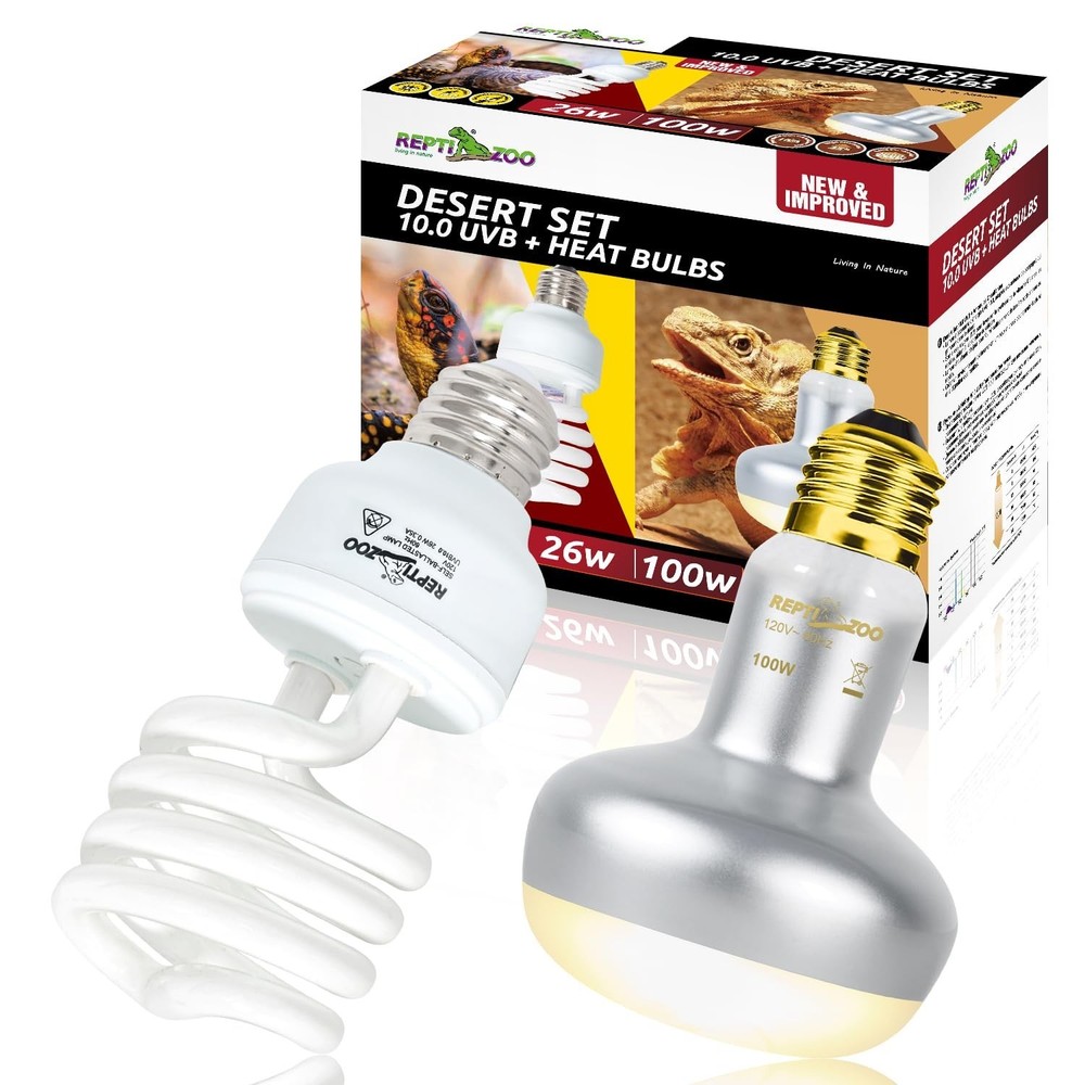 REPTI ZOO Reptile Heat Lamp Bulb and UVB 10.0 Reptile Light Combo P… Fast Ship