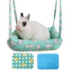 Rabbit Hammock Swing Small Animal Hanging Swing Hammock Bed with 2 Pads Pet H…